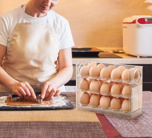 30 Grid Household Egg Fresh Storage Box Organizer Auto Flip Egg Tray